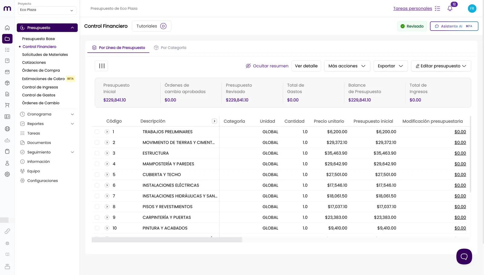 Plataforma Mawi — control financiero de obras